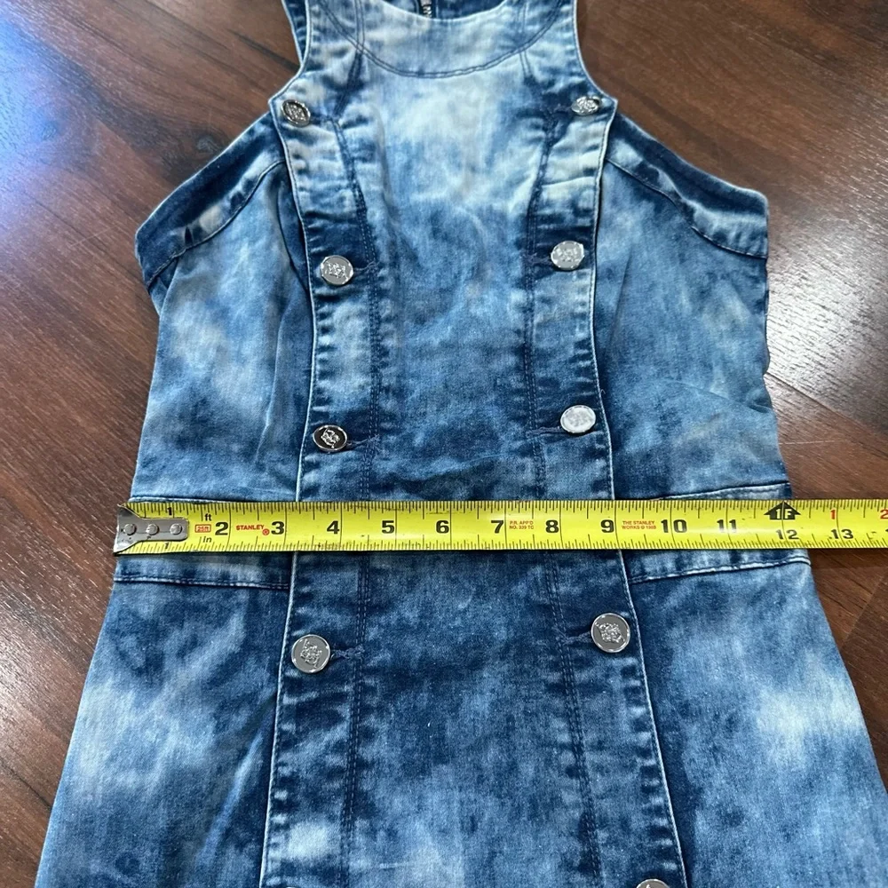 Bebe rare mini denim bodycon dress Sz 0 washed blue color - Picture 4 of 8